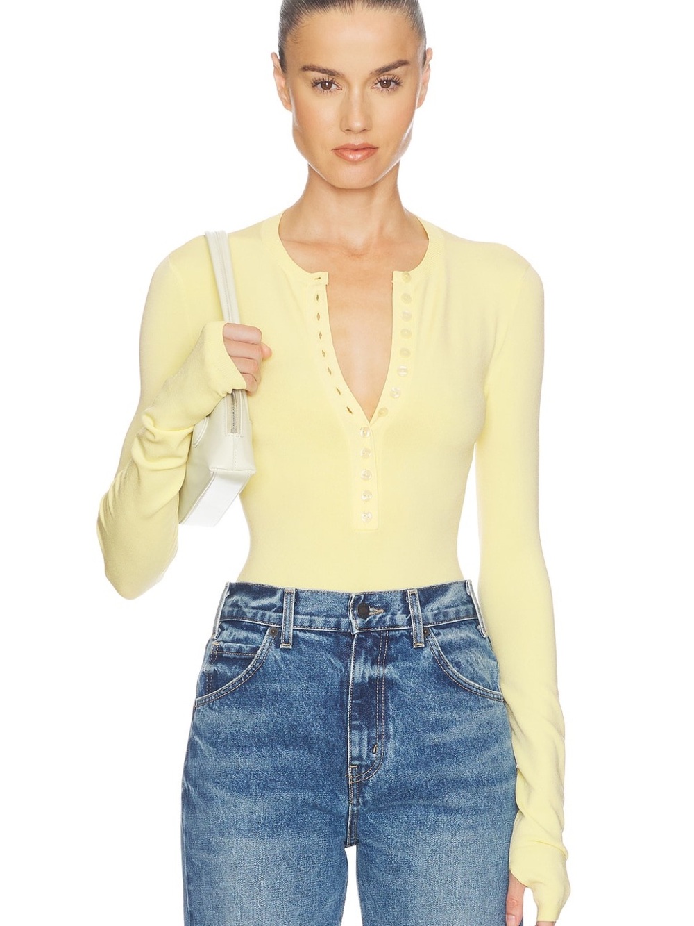 Helsa Bronya Knit Bodysuit Pale Yellow XS $259 DAMAGED NWOT